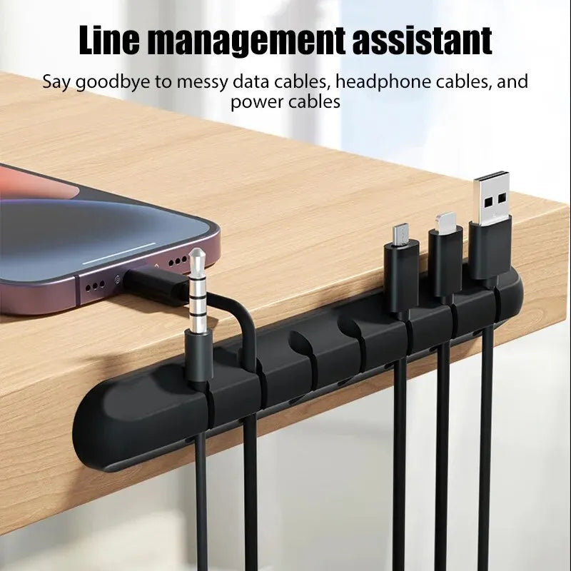 7Port Cable Organizer Management Wire Holder Flexible USB Cable Winder Tidy Silicone Clips For Mouse Keyboard Earphone Protector