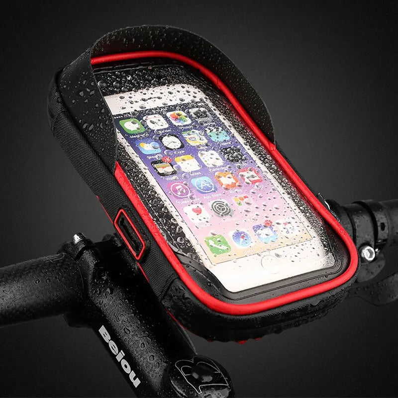 Waterproof Rainproof Bicycle Phone Holder Stand Motorcycle Handlebar Mount Bag Case Bike Scooter 6.4 Inch Cell Phone Bracket