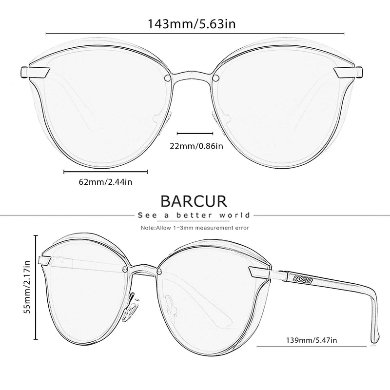 BARCUR Style Polarized Sunglasses For Women Catmore Round Sun Glass Ladies Woman Eyewear Accessory UVAB Protection