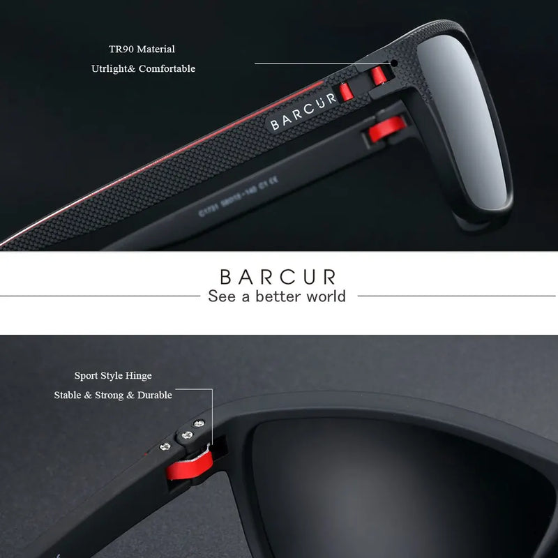 BARCUR Design TR90 Sunglasses Men Polarized Light Weight Sports Sun Glasses Women Eyewear Accessory Oculos UVAB Protection