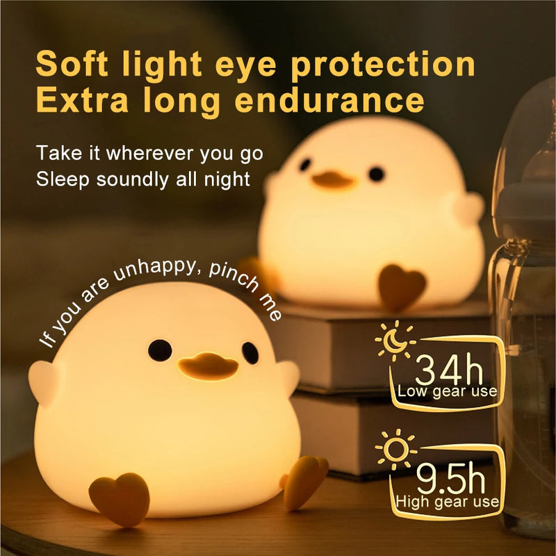 LED Night light Cute duck Cartoon animals Silicone lamp for children kid Touch Sensor Timing USB Rechargeable for birthday gifts