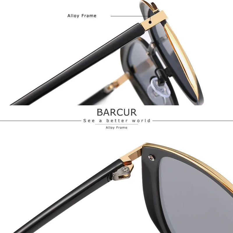 BARCUR Style Polarized Sunglasses For Women Catmore Round Sun Glass Ladies Woman Eyewear Accessory UVAB Protection