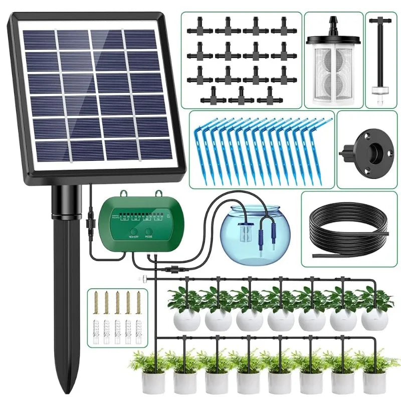 Solar Intelligent Irrigation Kit 6V 2W with Built-in 1800mAh Battery Irrigation for Potted Plants DIY Timed Watering Device