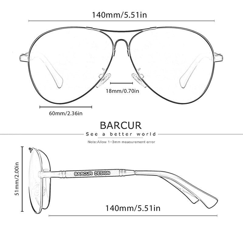 BARCUR Design Memery Frame Sunglasses Polarized For Men Sun Glasses Women Pilot Gradient Lens Eyewear Mirror Shades