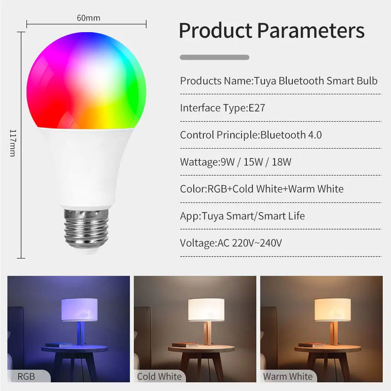 220V Tuya Smart Led Light Bulb E27 9W Bluetooth RF Remote Group Control Smart Life RGB Spotlight Table Floor Lamp Chandelier