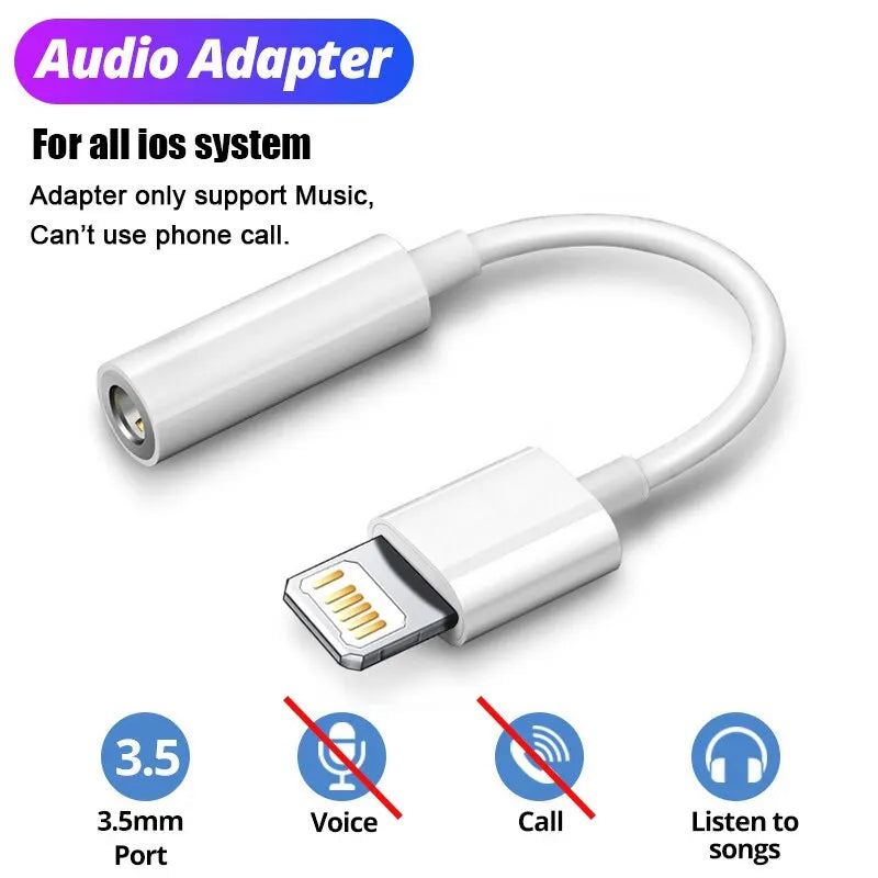 For IOS Adapter to 3.5mm Jack AUX Cable For iPhone 14 13 Pro Max Male to Female Adapter Headphone Converter Audio Splitter