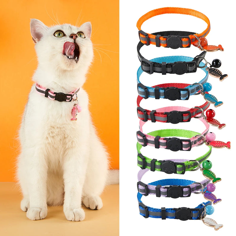 Kimpets 8 Colors Reflective Cats Bells Collars Adjustable Leash Pet Collar For Small Dogs Pet Collars With Bells Pet Supplies