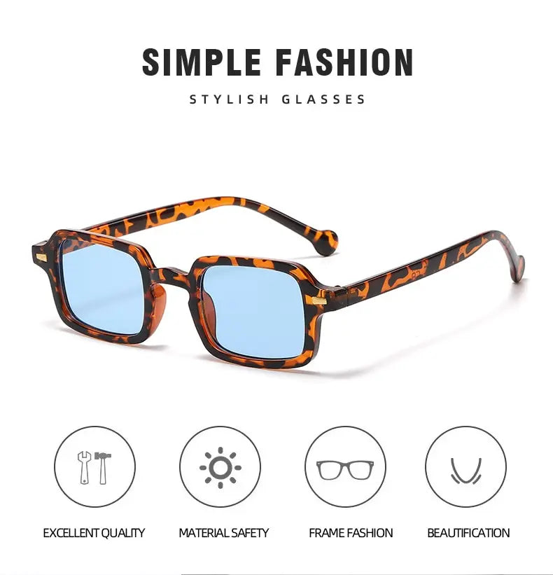 Fashion Square Sunglasses Women Retro Rivets Decoration Gradient Shades UV400 Men Leopard Blue Sun Glasses