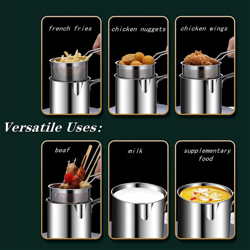 Stainless Steel Deep Fryer With Frying Basket Multifunctional Small Pot Kitchen Specific Frying Chicken And Other Cooking Tools